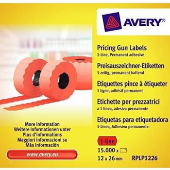 Etiquetas de precio Avery Zweckform RPLP1226, 12 x 26 mm, rojas, permanentes, para metralletas de una línea, 10 rollos (15.000 etiquetas)