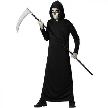 Disfraz de Túnica de Muerte Tenebrosa para niños - incluye túnica larga negra con capucha, diseño espeluznante, talla infantil, ideal para Halloween y fiestas de disfraces