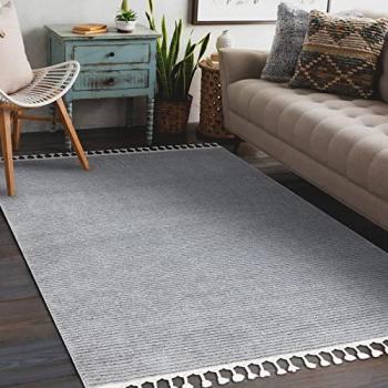 Alfombra Sevilla PC00B Rayas Gris Shaggy 120x170 cm con Flecos Bereber Marroquíes