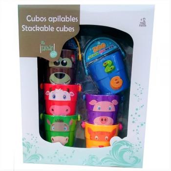 Tachan - Juego de 6 Cubos Apilables con Asa, Colores y Animales, Números para Interacción (K999-219B)