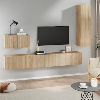 Set de muebles para TV 4 piezas madera contrachapada roble Sonoma marrón