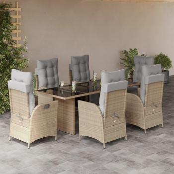 Set de Comedor de Jardín 7 Piezas con Cojines de Ratán Sintético Beige y Polyrattan Mixto