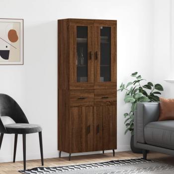 Aparador alto de madera contrachapada marrón roble 69,5x34x180 cm