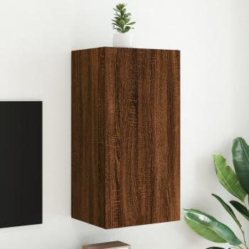 Mueble de TV de pared con luces LED marrón roble 40,5x35x80 cm vidaXL