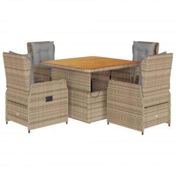 Set comedor de jardín 5 pzas con cojines ratán sintético beige