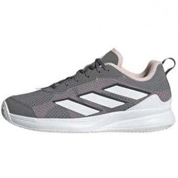 Zapatillas de tenis Adidas Avaflash Clay para mujer, color gris, blanco y rosa, diseñadas para tierra batida, con un estilo bajo y comodidad óptima