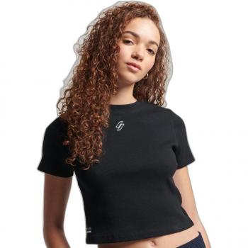 Camiseta Crop Ajustada de Algodón Orgánico Negra para Mujer Superdry Esencial