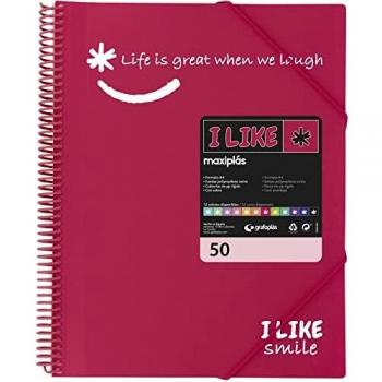 Grafoplás 39225054. Carpeta con Espiral 50 Fundas, A4, Fucsia, Polipropileno, I Like Smile