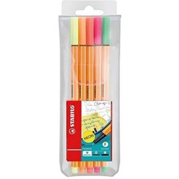 Rotulador punta fina STABILO point 88 - Estuche con 5 colores neón