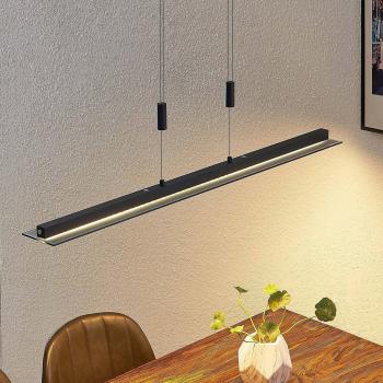 Lámpara colgante LED Lindby Lucande Berina, moderna, con vidrio humo, color negro, hecha de metal, para salón y comedor, 1 llama