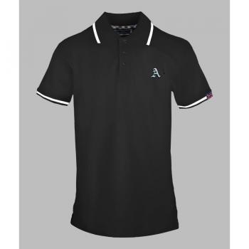 Aquascutum Men's Embossed A Tipped Black Polo Shirt - Size Small