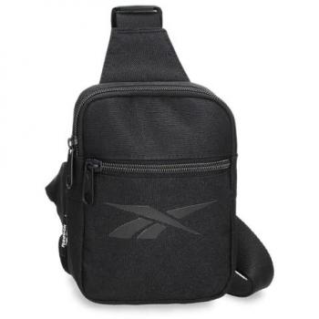 Bandolera Reebok Royal negra, cruzada, 13x18x4 cms, fabricada en poliéster