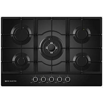 EAS ELECTRIC SMART TECHNOLOGY | EMH750CGB | Encimera de gas | Cristal negro | 75 cm | 5 fuegos | Gas butano y gas natural | Autoencendido | Fuego de triple llama | Parrillas de hierro fundido