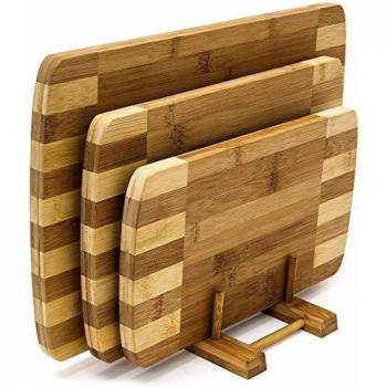 Juego de Tablas de Cortar de Bambú Relaxdays - Set de 3 con Soporte, Diseño Moderno y Rayado, Color Natural