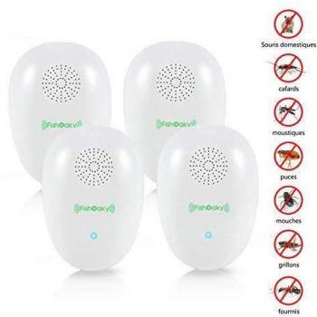 FishOaky Repelente Mosquitos Electricos, Repelente Ultrasonico, 4 Pack Repelente Insectos Electrónica Anti Cucarachas,Moscas, Cucarachas,Hormigas,Arañas, para Jardín,Habitaciones,Oficina