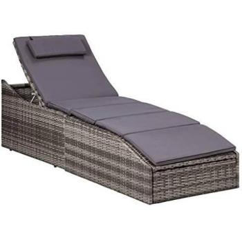 Grey Poly Rattan Sunbed with Cushion