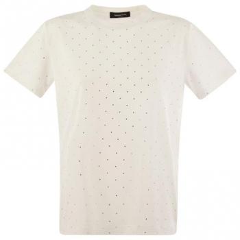 Fabiana Filippi Women's White Embroidered Jersey T-Shirt Size 42