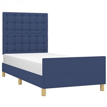 Estructura de cama con cabecero tapizado en tela azul 90x190 cm