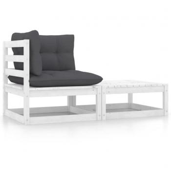 2-Piece White Solid Pine Garden Lounge Set with Cushions