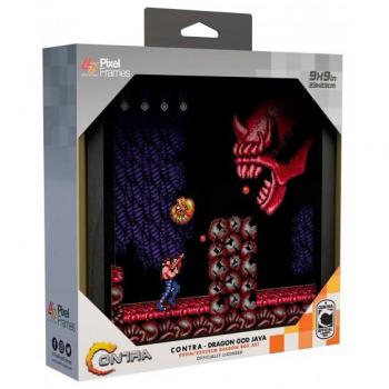 Retro Pixel Frames Contra Dragon God Java - Marco decorativo retro, diseño pixelado inspirado en el videojuego Contra, incluye ilustración del jefe Dragon God, fabricado con materiales de alta calidad, ideal para coleccionistas y amantes de los videoj