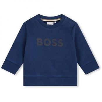 BOSS Kidswear - Sudadera de bebé niño con cuello redondo, logo frontal, color azul