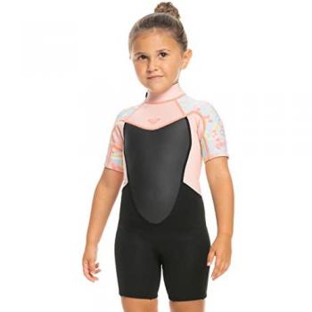 Traje de neopreno Roxy Tanager Tur negro azul rosa niña - 6, manga corta, cremallera en la espalda, 2/2 mm, para niñas de 2 a 7 años
