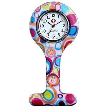 Lancardo Reloj de Bolsillo de Silicona Reloj Médico de Doctor Enfermera Paramédico Prendedor de Broche Uniforme con Dibujos Multicolores Dial Desmontable Movimiento de Cuarzo