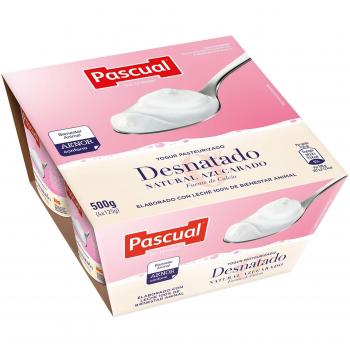 Pascual Yogur Desnatado Sabor Natural Azucarado - Paquete de 4 x 125 gr - Total: 500 gr