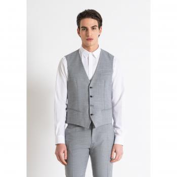 Slim Fit Gray Elastic Viscose Blend Cutting Vest with Flame Effect for Men