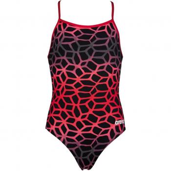 ARENA Traje de natación para niña, policarbonato, Color Negro, Rojo, 20,3 cm