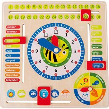 Pizarra Educativa de Madera - Aprendizaje de Fecha, Hora y Estaciones para Niños 3+