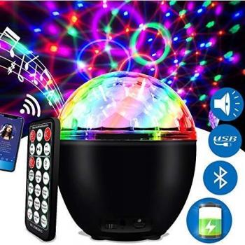 ENONEO Luces Discoteca 16 Colores Bola Discoteca con Cable USB LED Giratoria Luz de Fiesta Bola Fiesta Escenario con Bluetooth Control Remoto para Cumpleaños Discoteca Fiesta Bar Navidad Bodas