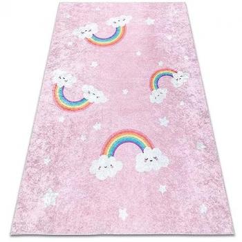 Alfombra Lavable Antideslizante Junior Arcoiris y Nubes - Rosado 140x190 cm