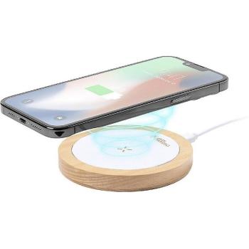 Cargador Inalámbrico Rápido 15W de Cáñamo y Madera - Beige Claro 9,9x1,3x9,9 cm