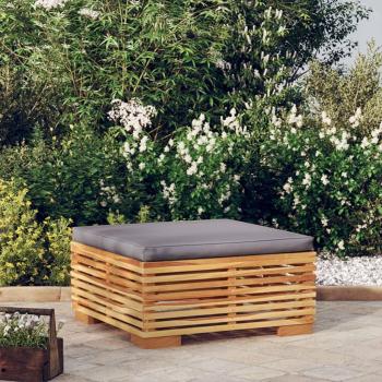 Taburete de jardín con cojín de madera maciza de teca en color crema y gris oscuro, conjunto para terraza, muebles de jardín exterior, juego de muebles de salón exterior