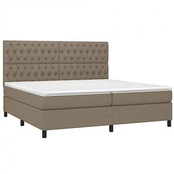 Cama box spring colchón y luces LED tela gris taupe 200x200 cm