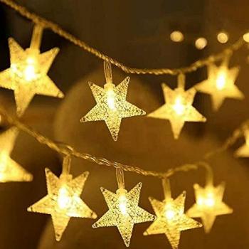 DIKI - Cadena luminosa, 5 m, 40 LED, cadenas luminosas de estrellas, luces de cadena LED con forma de estrella de hada a batería para las vacaciones, árbol de Navidad, decoración para la casa