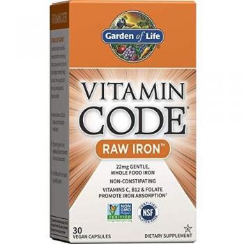 Garden of Life Raw Iron Supplement - Vitamin Code Iron Complex Whole Food Vitamin, Vegan, 30 Capsules
