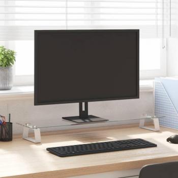 vidaXL Monitor Stand - White, 80x20x8 cm, Tempered Glass and Metal