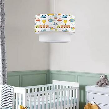 Lámpara Colgante Infantil Lurgan 1xE27 20W Motivo Medios de Transporte Plástico Tela 70xØ30 cm Multicolor