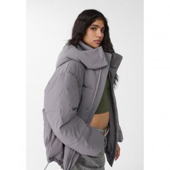 Oversized Hooded Puffer Jacket in Slate Grey - Size S