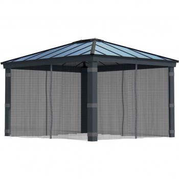 Caseta de Jardín de PVC 7.5m² DECO Gris Claro y Blanco Grosfillex con Kit de AnclajeTerraza Cubierta 400x1000cm en Aluminio Blanco y Polic