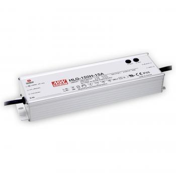 Transformador LED Mean Well HLG-150H-12A, 150 W, 12 V CC, 12.5 A, Protección contra sobrecarga, Circuito PFC, IP65
