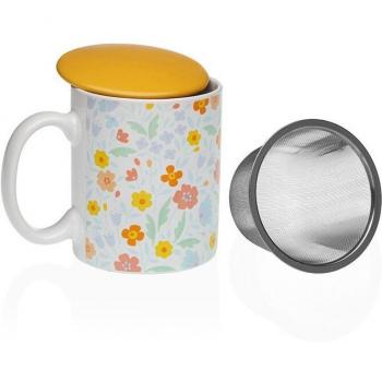 Taza con Filtro para Infusiones Versa Flandes Flores en Gres de Alta Calidad