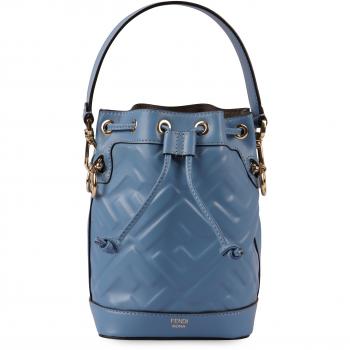 Fendi Women's Ocean Blue Mon Tresor Leather Mini Bucket Bag with FF Logo
