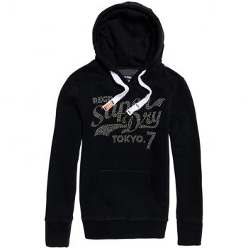 Superdry Tokyo 7 Rstone College Entry Hood, Sudadera para Mujer, Negro