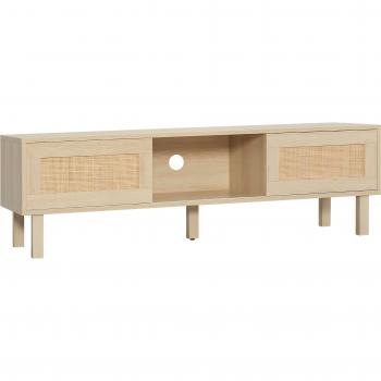 Mueble para TV de hasta 60 Pulgadas con Puertas Correderas de Rejilla Estilo Cannage 135x39x41 cm Natural