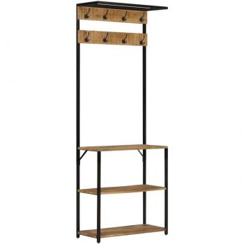 Percha con Zapatero de Madera Maciza de Mango Rugosa 68x30x182 cm Marrón