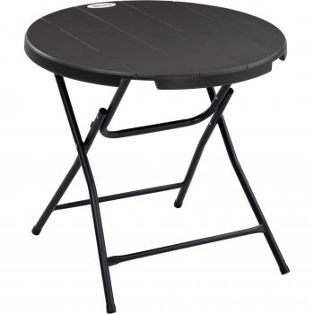Mesa de Jardín Plegable Redonda Ø80 cm para 4 Personas, con Aspecto de Madera, Ideal para Balcón y Terraza, Color Gris Oscuro
