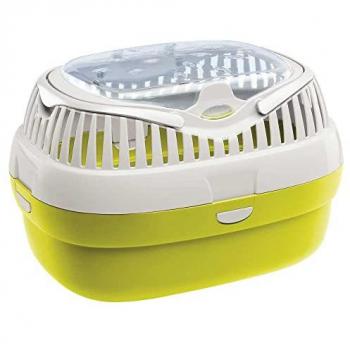 Trasportín Aladino Grande para Roedores y Conejos - 36 x 26 x 23 cm - Plástico Verde Ácido con Tapa Transparente y Ventilación